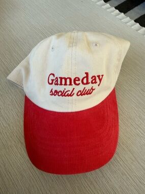 Ameda Two-Tone Red and Cream Baseball Hat with Embroidered Logo